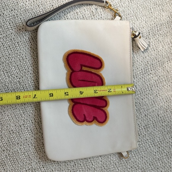 Anya Hindmarch LOVE Wristlet Pouch in Off-White Leather with Velvet Lettering